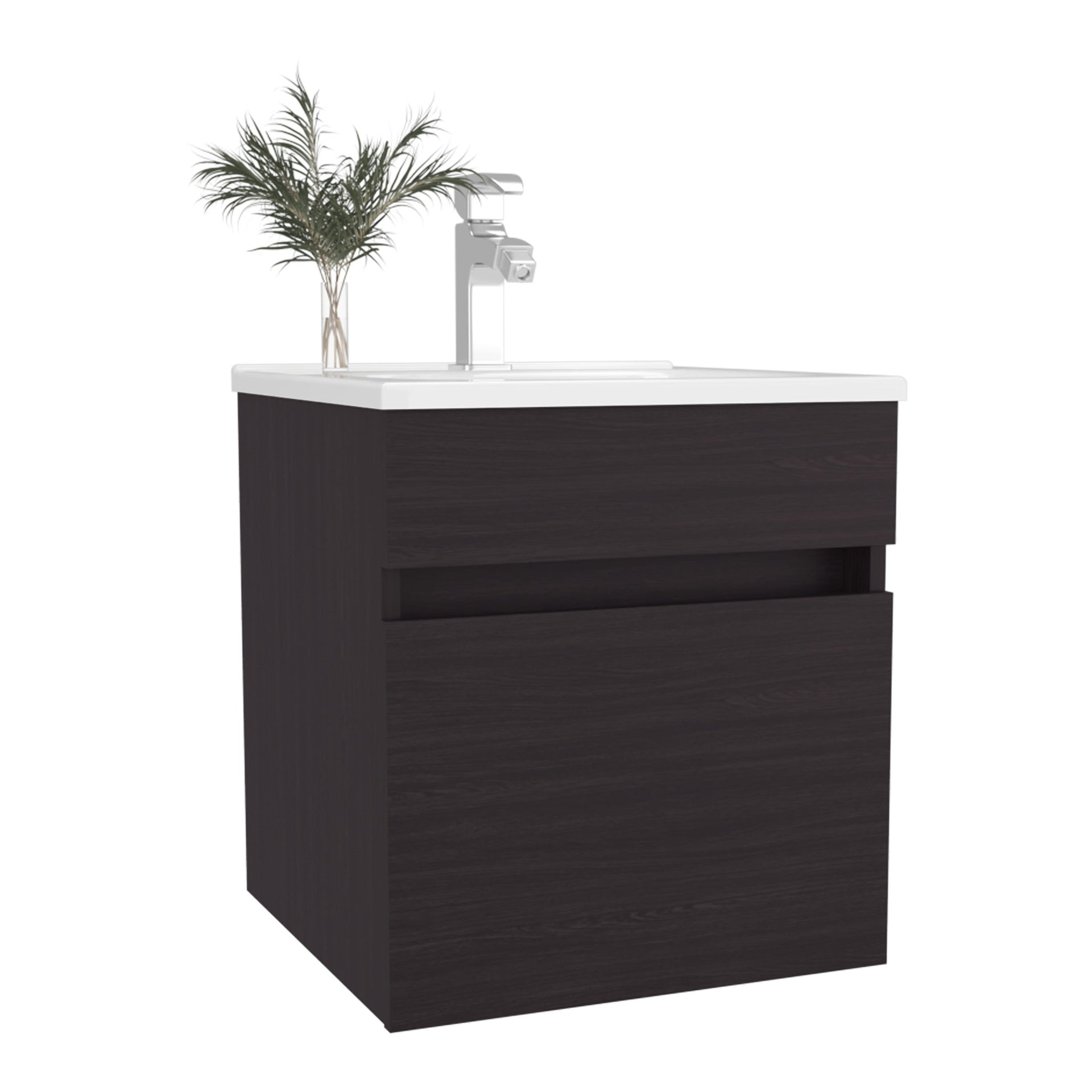 Bathroom Vanity with Sink, 1 Door, Black Wengue