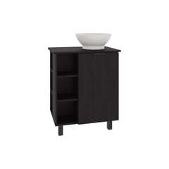 Vanity with Sink, 1 Door, 4 Legs, 5 Shelves, Black Wengue