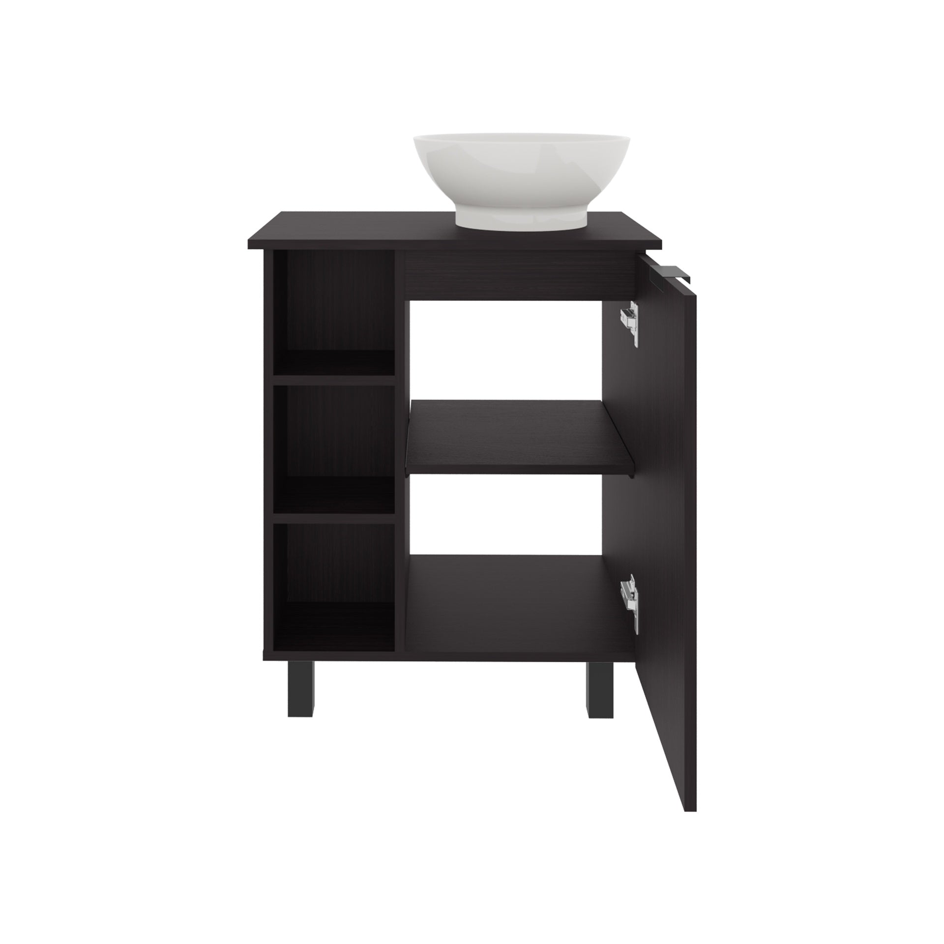 Vanity with Sink, 1 Door, 4 Legs, 5 Shelves, Black Wengue