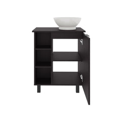 Vanity with Sink, 1 Door, 4 Legs, 5 Shelves, Black Wengue