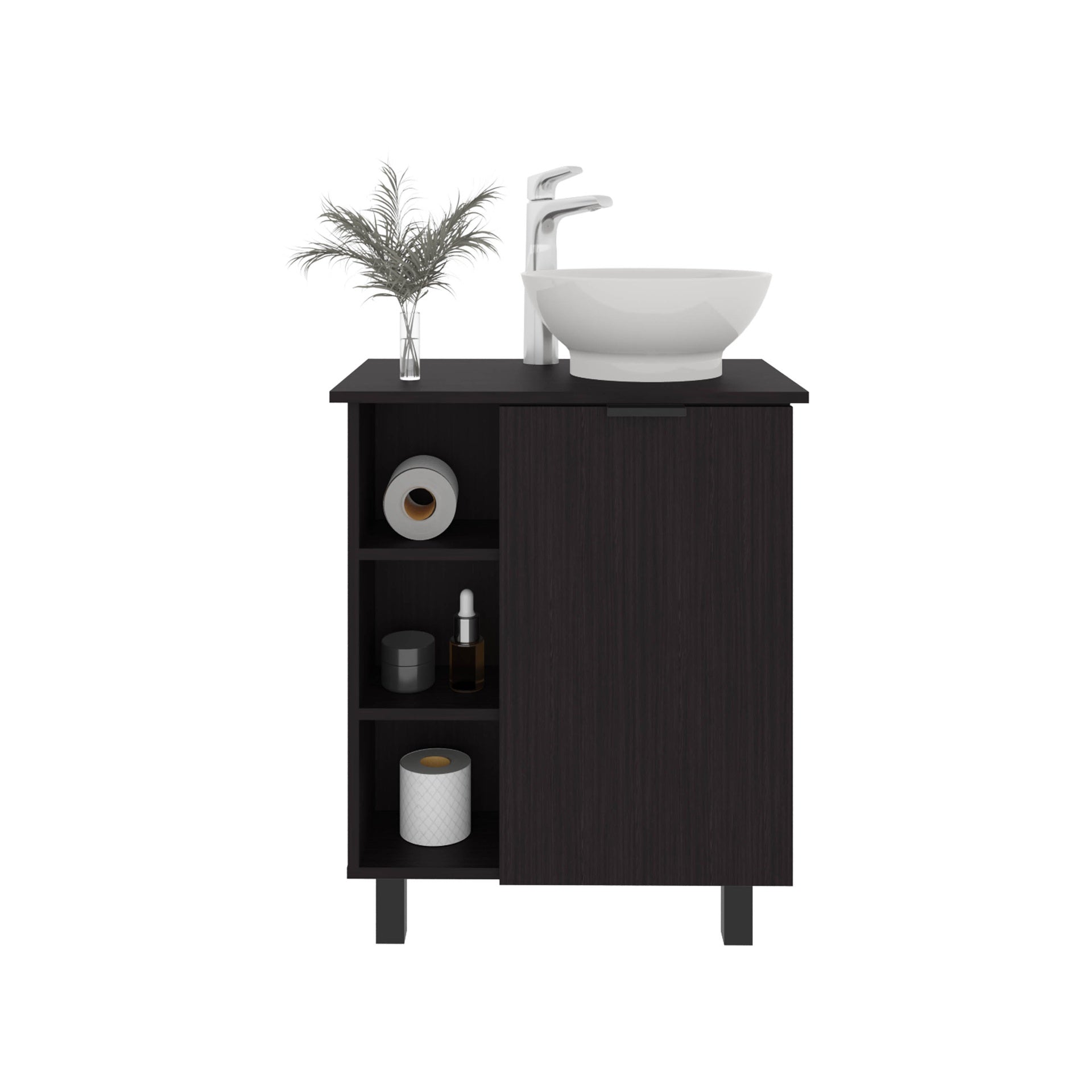 Vanity with Sink, 1 Door, 4 Legs, 5 Shelves, Black Wengue