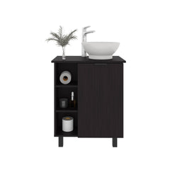 Vanity with Sink, 1 Door, 4 Legs, 5 Shelves, Black Wengue