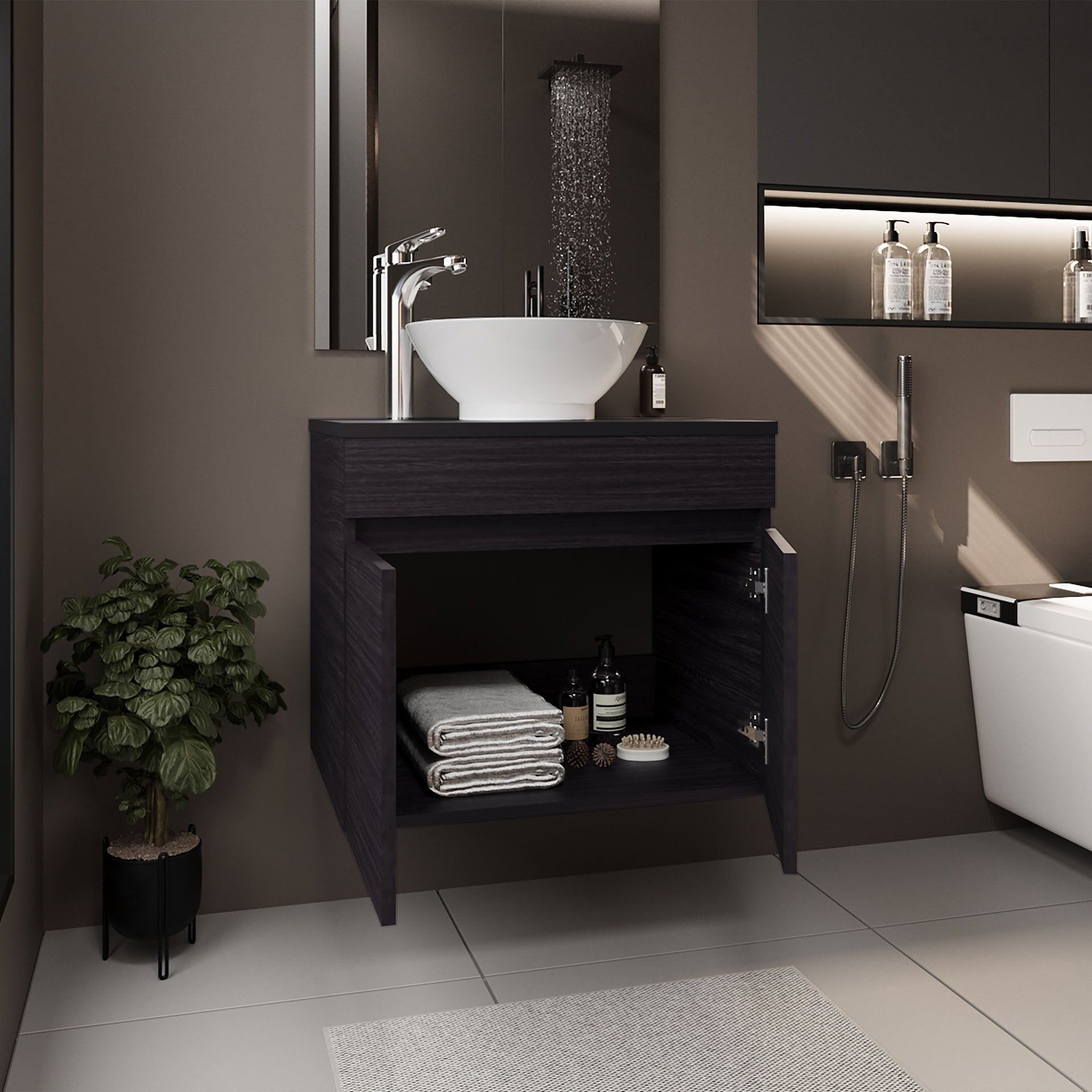 Bathroom Vanity with Sink, 2 Doors, Black Wengue
