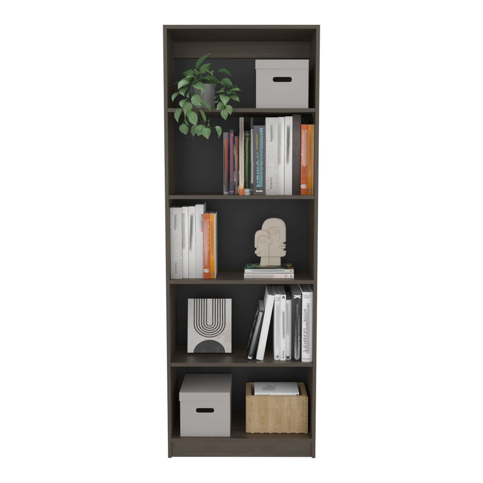 4-Tier Bookcase with Modern Storage for Books and Decor, Dark Walnut / Black Wengue