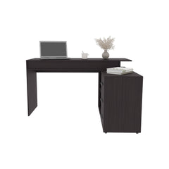 Desk, Black Wengue, 3 Drawers, 4 Legs, 2 Shelves