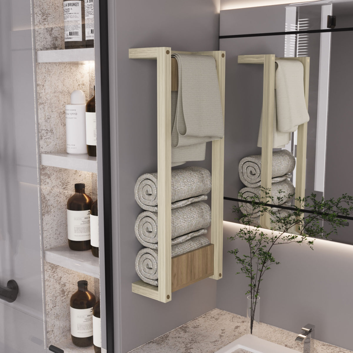 Wall Tower Rack 31.5" H, Natural Oak - Bathroom