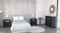 3 Piece Bedroom Set, Aralia Drawer Dresser, 2 Omaha Nightstands, Black / Light Oak