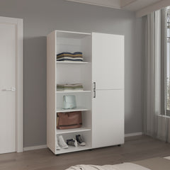 Wardrobe 72.4 inch H, 2 Doors, 6 Legs, 5 Shelves, White - Wardrobe
