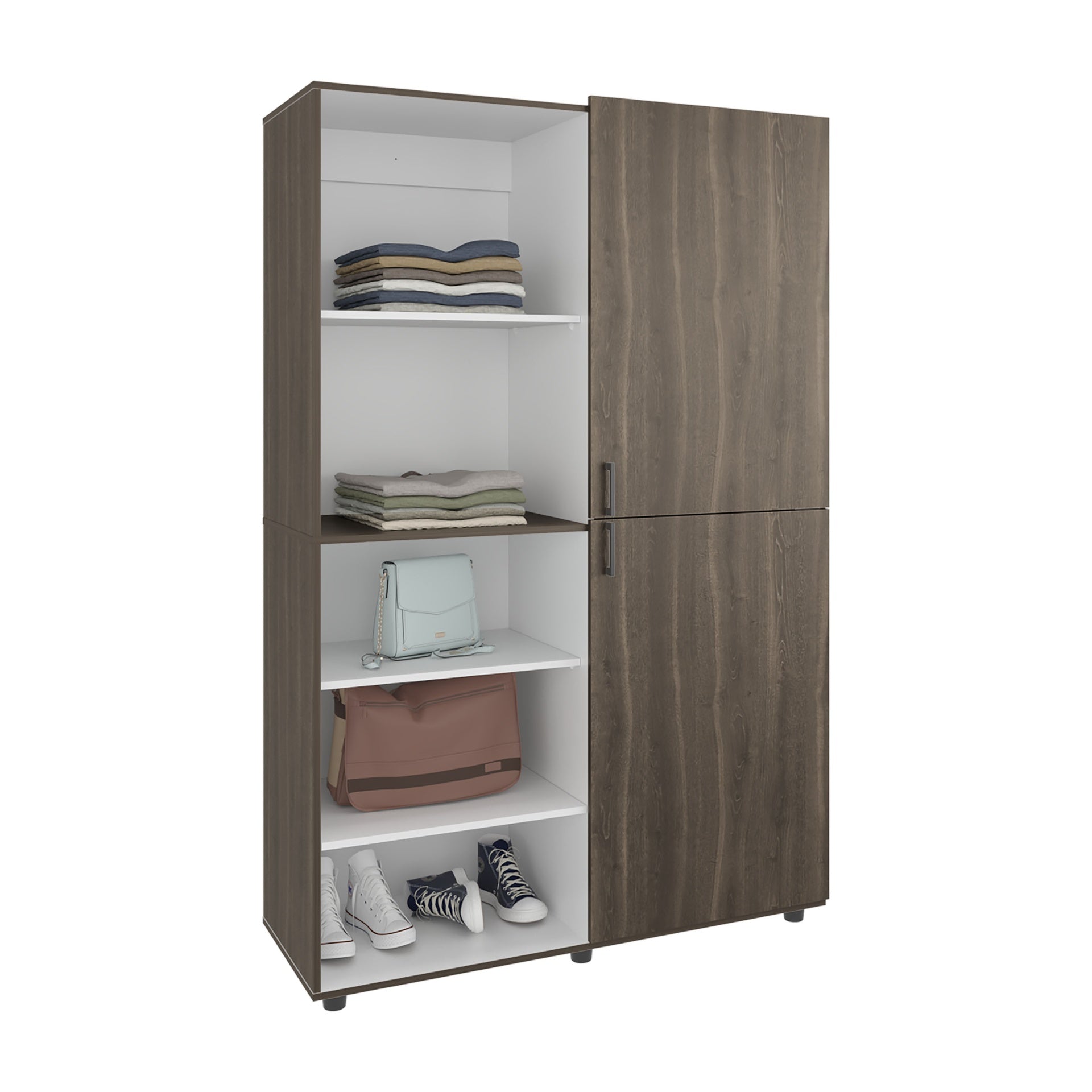 Wardrobe 72.4 inch H, 2 Doors, 6 Legs, 5 Shelves, Gray Walnut - Wardrobe