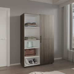 Wardrobe 72.4 inch H, 2 Doors, 6 Legs, 5 Shelves, Gray Walnut - Wardrobe