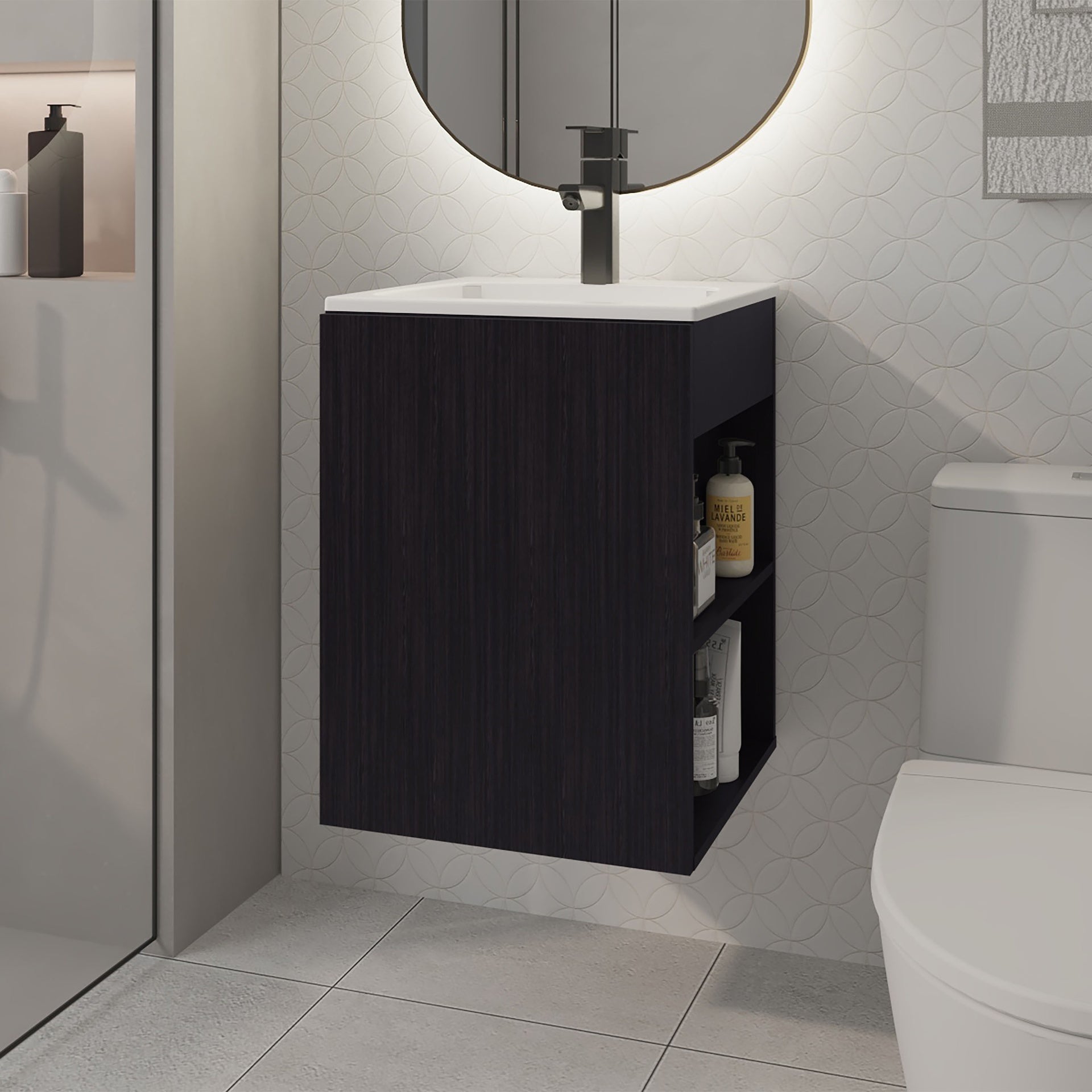 Bathroom Vanity 23.7" H , 1 Door, 3 shelves, Black Wengue - Bathroom