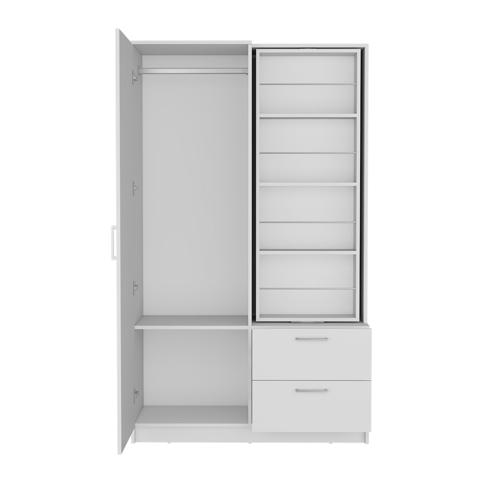 Vinco Armoire, 1 Door, 2 Drawers, 6 Shelves, 1 Mirror, White - Bedroom
