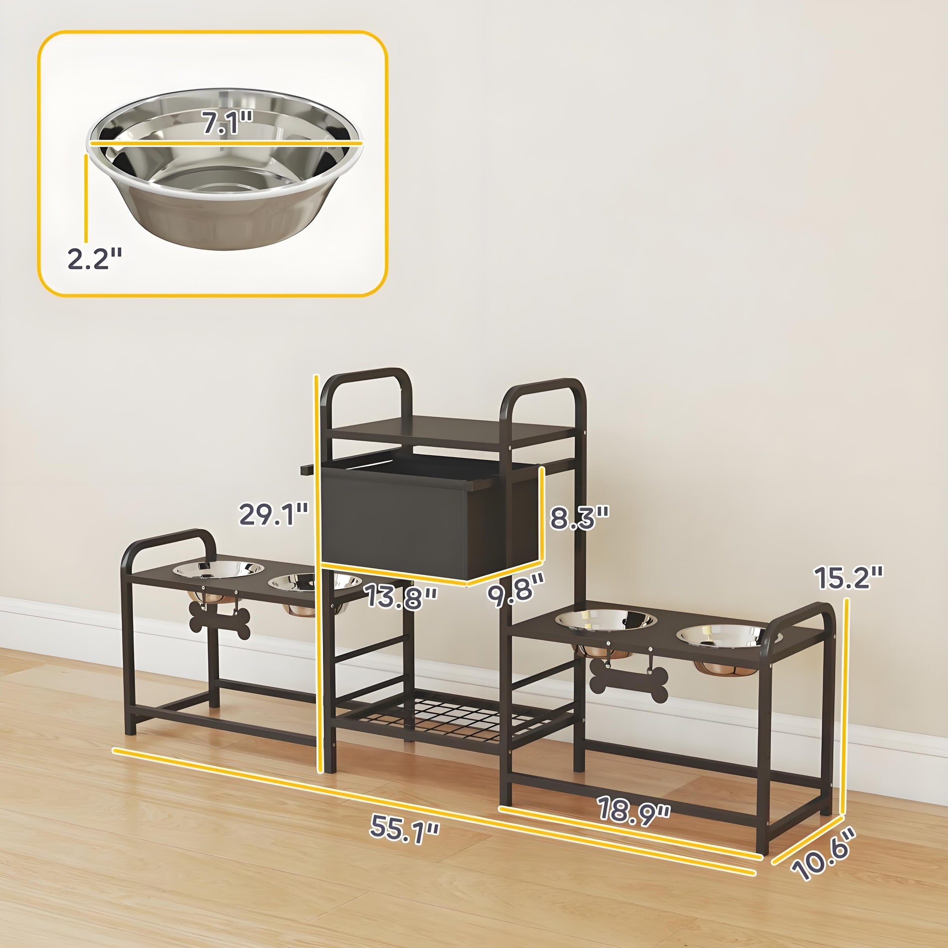 Pet Feeding Station,Height Adjustable Dog Bowl Stand