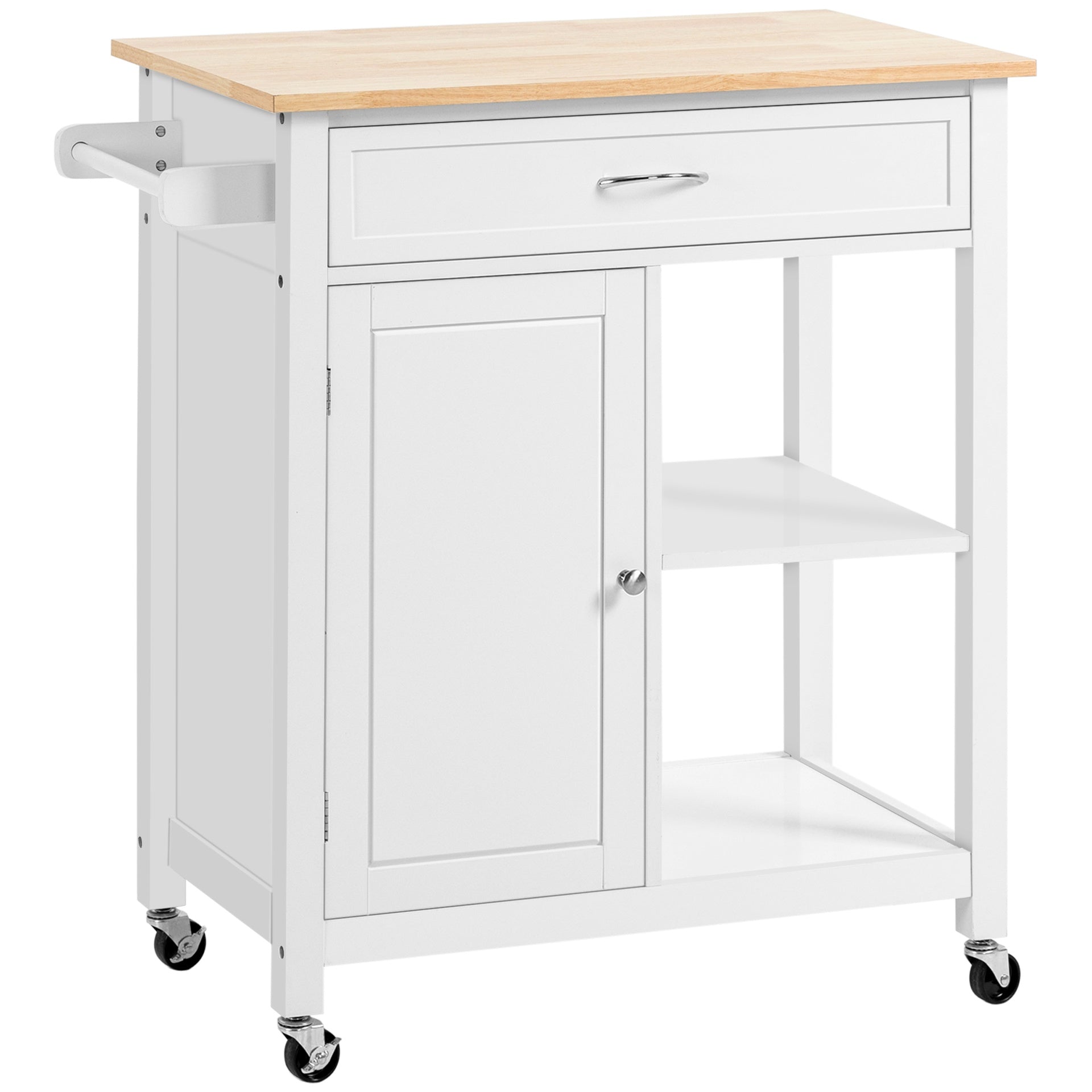 Kitchen Island Cart, Rolling Kitchen Island with Storage, Solid Wood Top, Drawer, for Dining Room, White