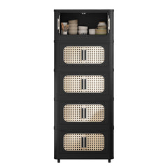 Retro Black, 20" Side Wide Folding Storage Cabinet ,4 Tiers,19.69"×11.81"×40.55",Collapsible Storage Bins with Magnetic Door, Plastic Storage Cabinet with Wheels