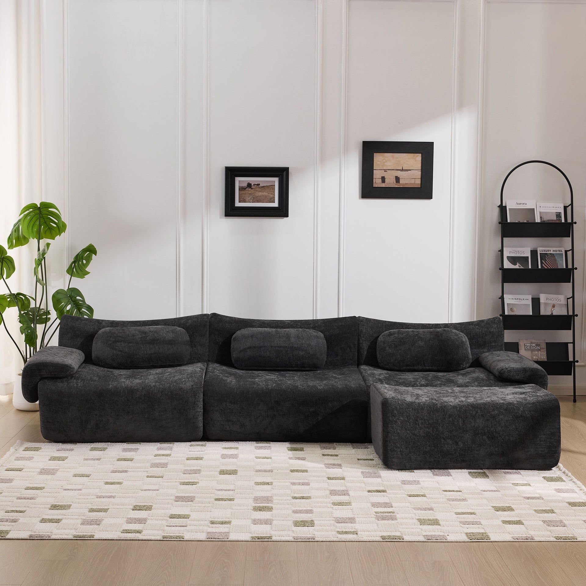 Modular Combination, Bamboo Joint Shape, Armchair, Extra-Large Compression & 3+1 Seater Chenille Deep-Seat (with 3 Pillows) All Fit Living Room/Bedroom