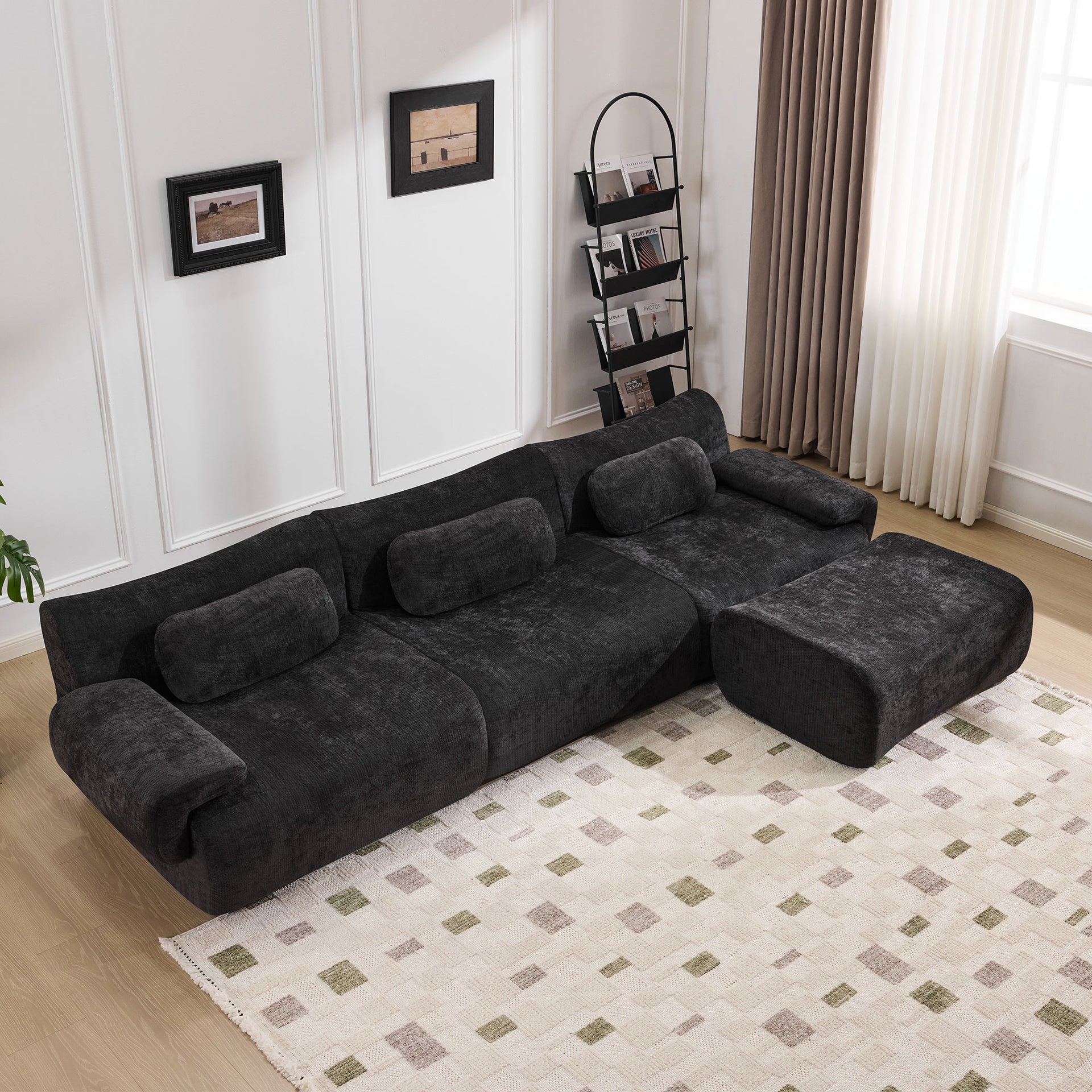 Modular Combination, Bamboo Joint Shape, Armchair, Extra-Large Compression & 3+1 Seater Chenille Deep-Seat (with 3 Pillows) All Fit Living Room/Bedroom
