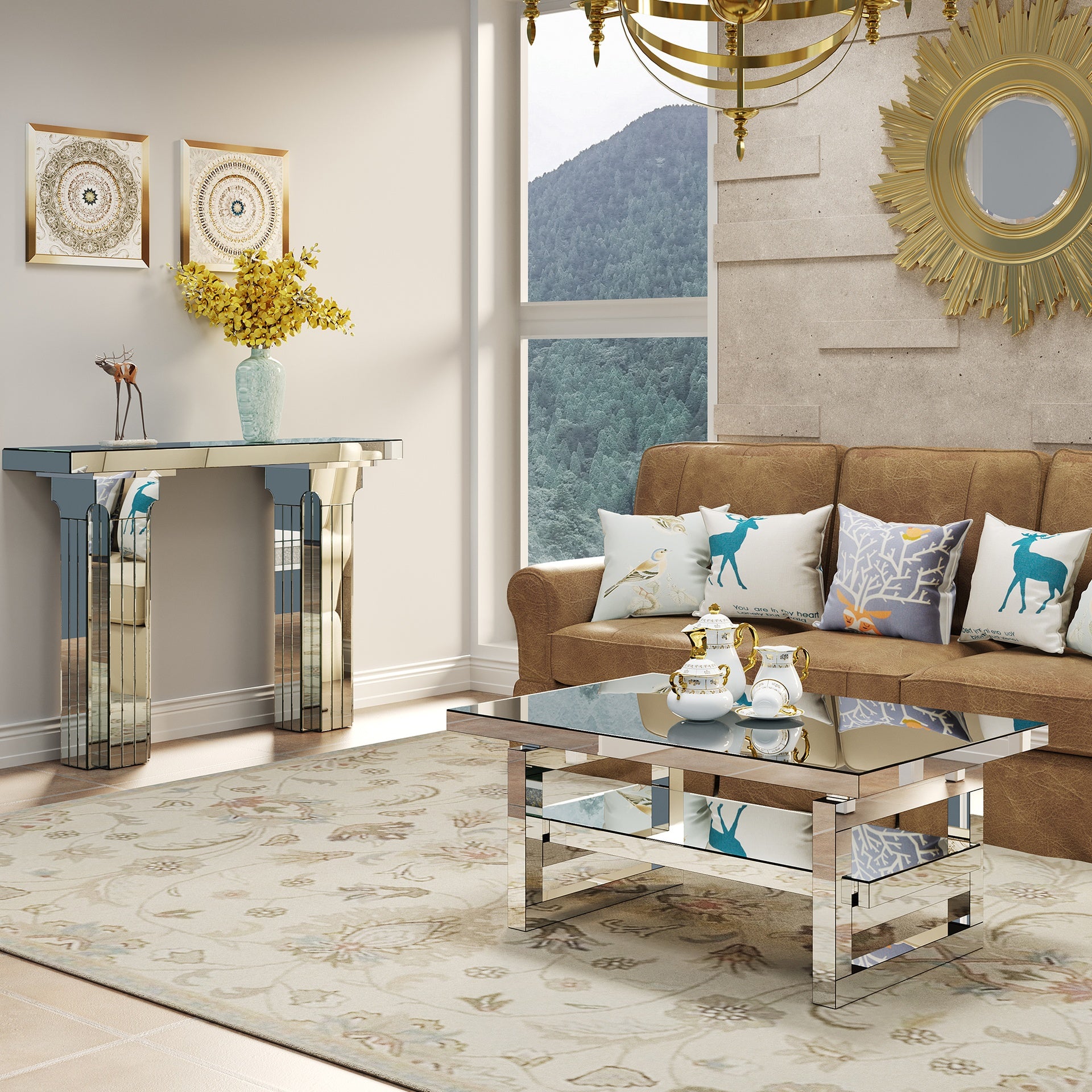 Mirrored Console Table Wide Bling Silver Mirror Entryway Desk Modern Rectangle Sofa Table Entryway Tables for Living Room