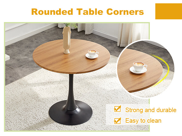 Round Dining Table, 31.5" Circle Tulip Table with Thickened Tabletop & Metal Pedestal, Mid Century Modern Bistro Table for Kitchen, Small Places, Living Room, Cafe (Faux Wood)