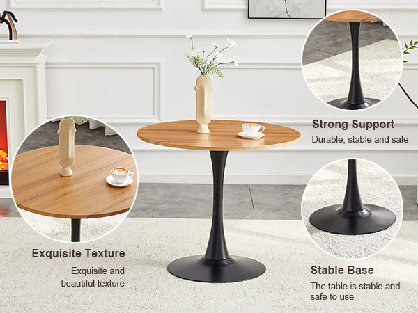 Round Dining Table, 31.5" Circle Tulip Table with Thickened Tabletop & Metal Pedestal, Mid Century Modern Bistro Table for Kitchen, Small Places, Living Room, Cafe (Faux Wood)