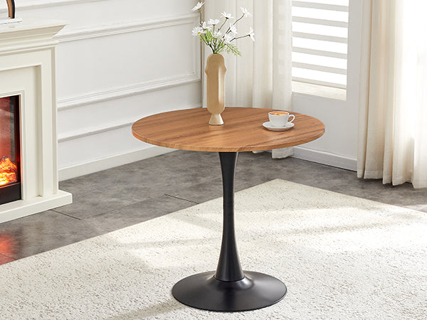 Round Dining Table, 31.5" Circle Tulip Table with Thickened Tabletop & Metal Pedestal, Mid Century Modern Bistro Table for Kitchen, Small Places, Living Room, Cafe (Faux Wood)