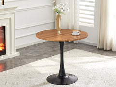 Round Dining Table, 31.5" Circle Tulip Table with Thickened Tabletop & Metal Pedestal, Mid Century Modern Bistro Table for Kitchen, Small Places, Living Room, Cafe (Faux Wood)