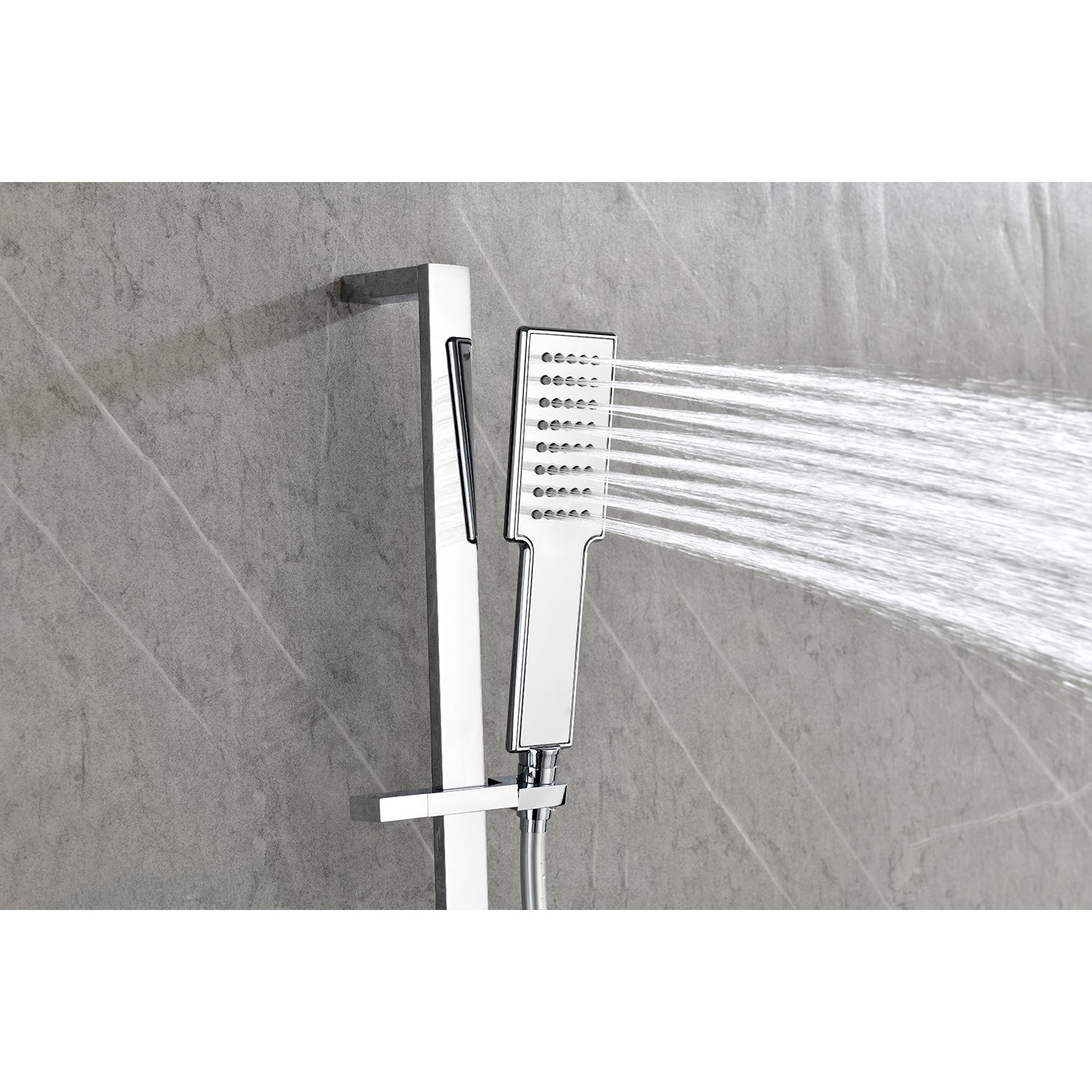 Shower System with Shower Head, Hand Shower, Slide Bar,, Shower Arm, Hose, Valve Trim, and Lever Handles