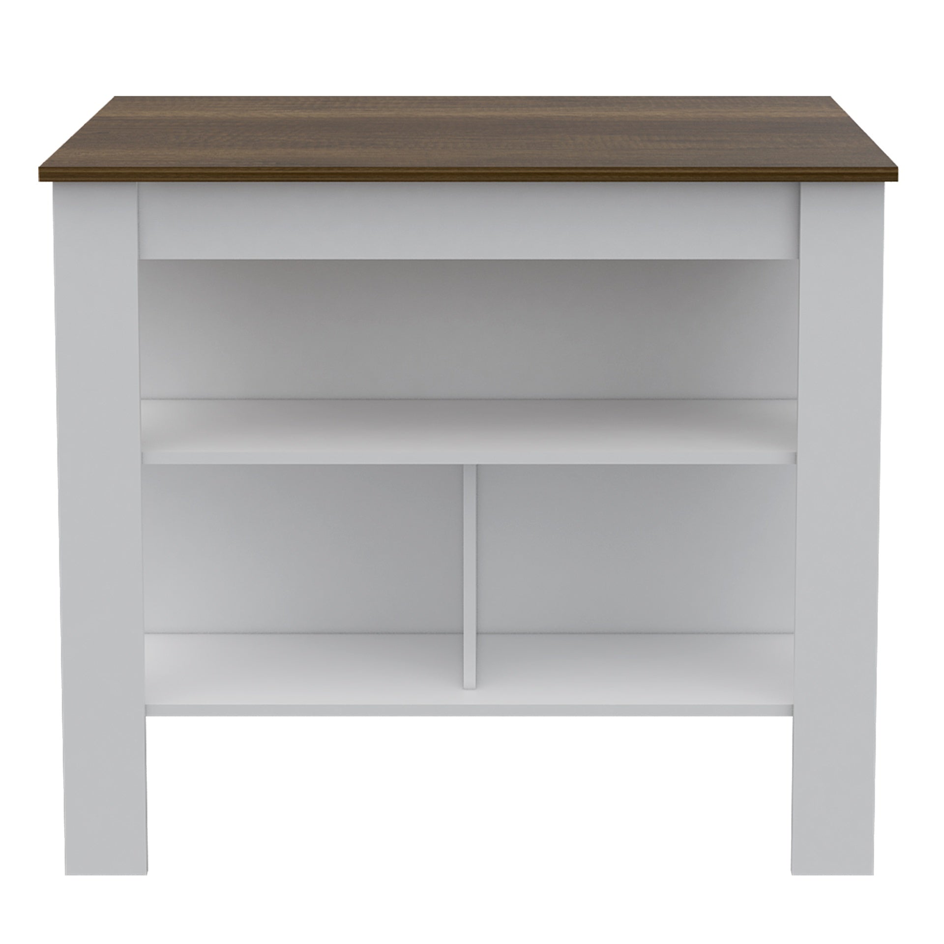 Cala Kitchen Island, Four Legs, Three Shelves  -White / Walnut