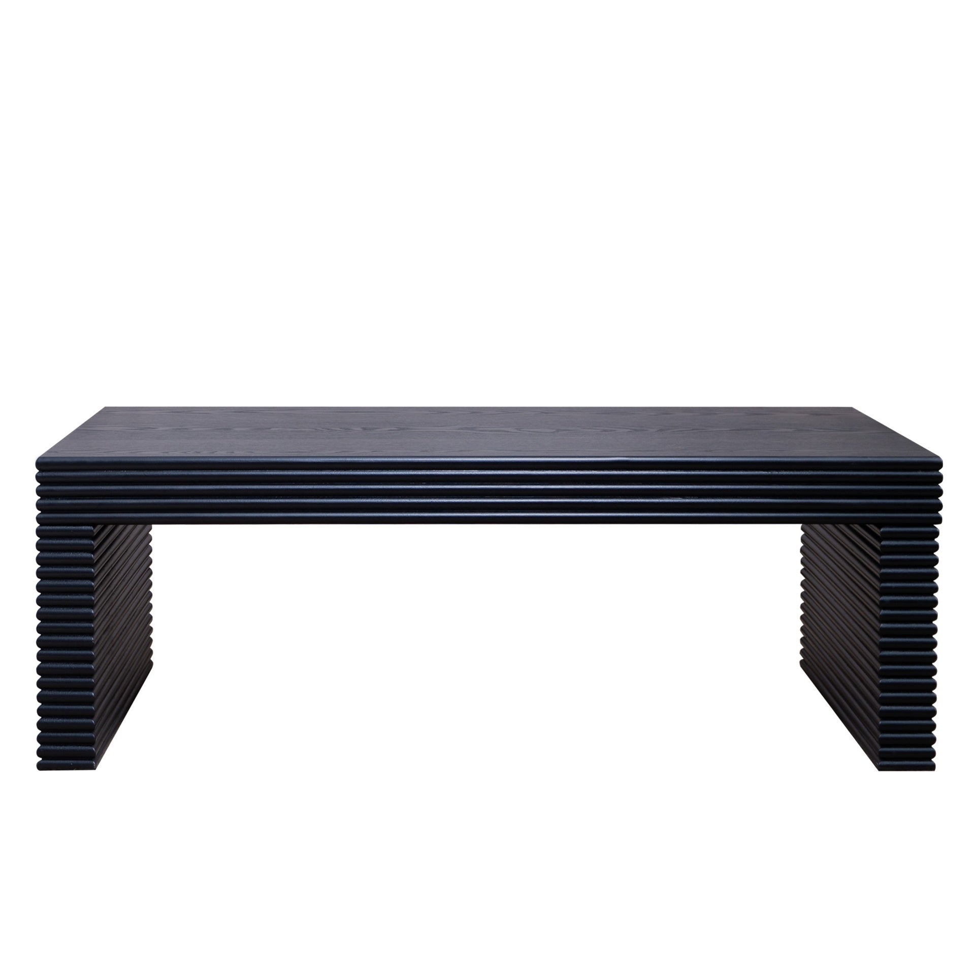 47.6" Modern Black Ribbed Coffee Table – Rectangular Low Profile Center Table for Living Room