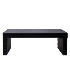 47.6" Modern Black Ribbed Coffee Table – Rectangular Low Profile Center Table for Living Room