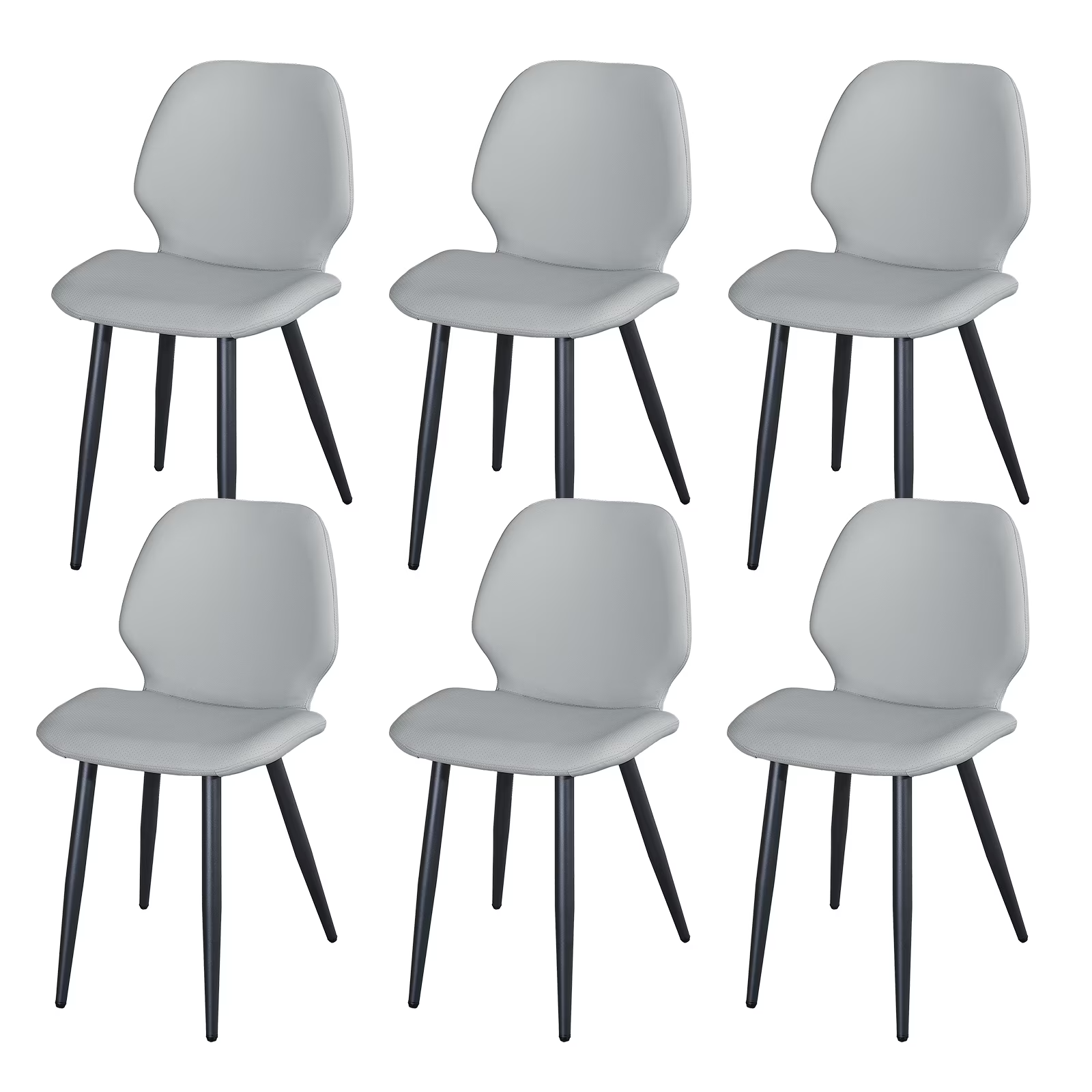 Light Grey Leather Dining Chair with Metal Legs, Shell Shape Upholstered Chair Set of 6 for Kitchen, Restaurant, Living, Meeting Room