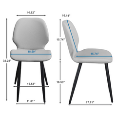 Light Grey Leather Dining Chair with Metal Legs, Shell Shape Upholstered Chair Set of 6 for Kitchen, Restaurant, Living, Meeting Room