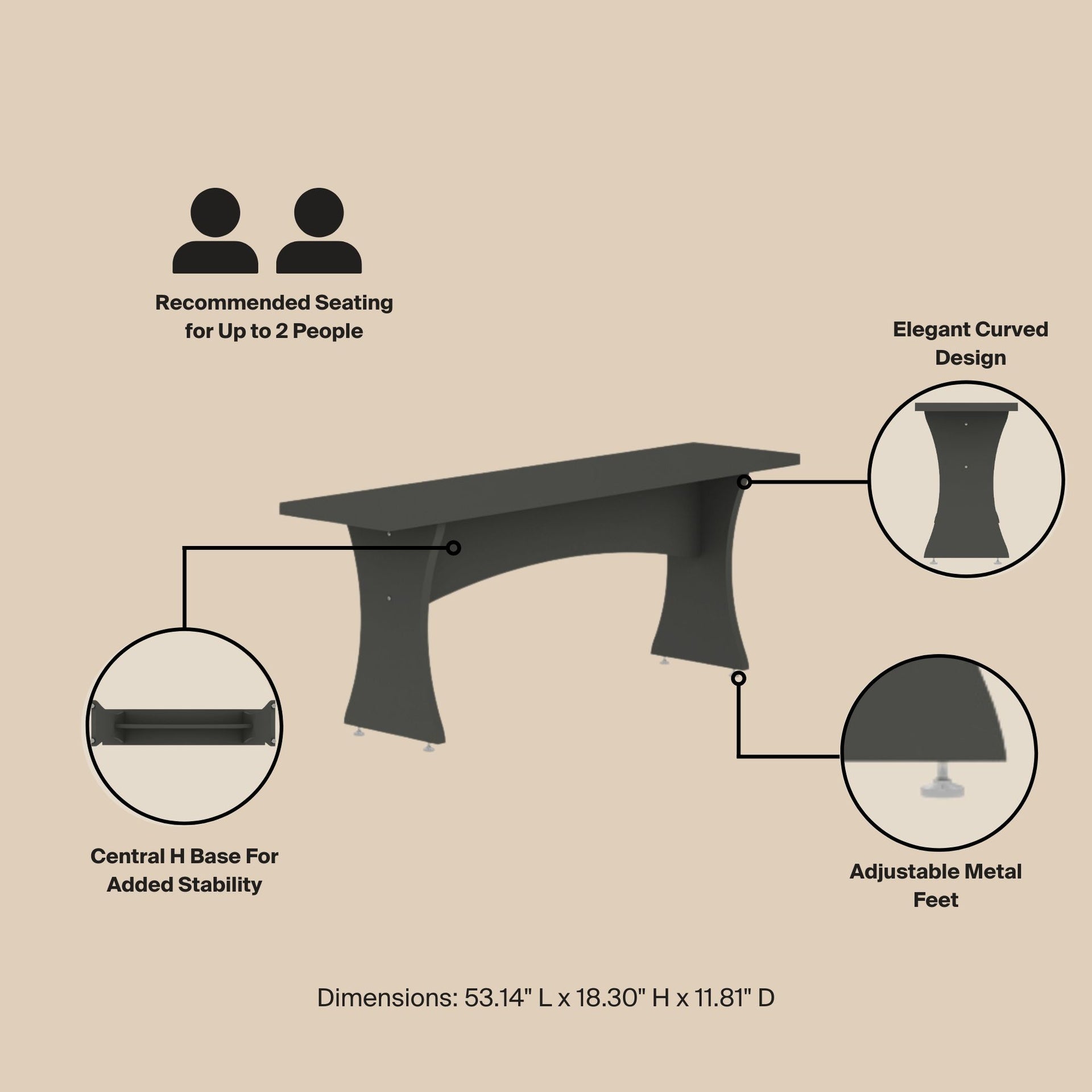 Dining Bench - Set of 2 in Charcoal Gray