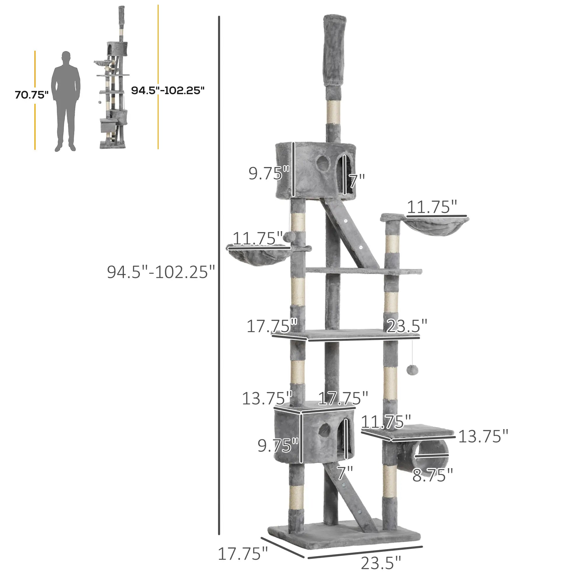 .5-102.5 inch Height Adjustable Cat Tree
