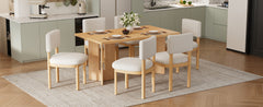 TREXM Farmhouse Wood Dining Table Set for 6 with 6 Upholstered Chairs, 60" Rectangular Dining Table with Cutout Table Legs for Dining Room, Kitchen and Living Room (Natural Wood Wash)