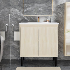 30 Inch Bathroom Vanity with Sink,  Floor - Standing Structure for Stability, Soft - Closing Drawers for Noiseless Operation, Sleek Oak Finish for Modern Aesthetic(White Sink)