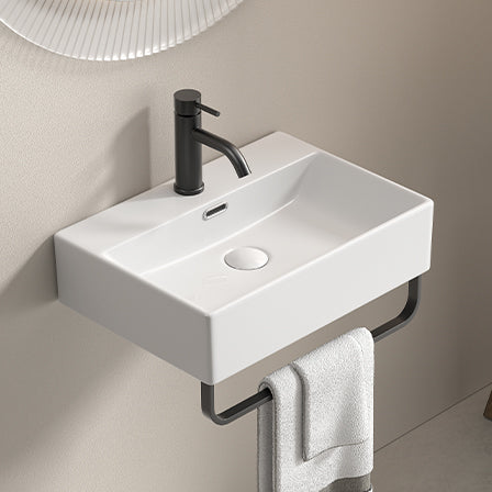 White Vessel Sink, all Mounted Bathroom Sink with Towel Rack, Small Wall Mount Bathroom Sink with Faucet Hole