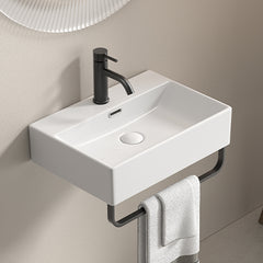 White Vessel Sink, all Mounted Bathroom Sink with Towel Rack, Small Wall Mount Bathroom Sink with Faucet Hole