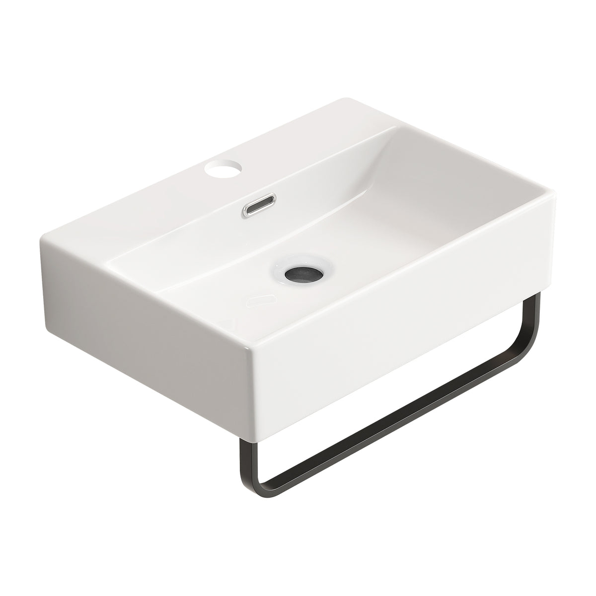 White Vessel Sink, all Mounted Bathroom Sink with Towel Rack, Small Wall Mount Bathroom Sink with Faucet Hole