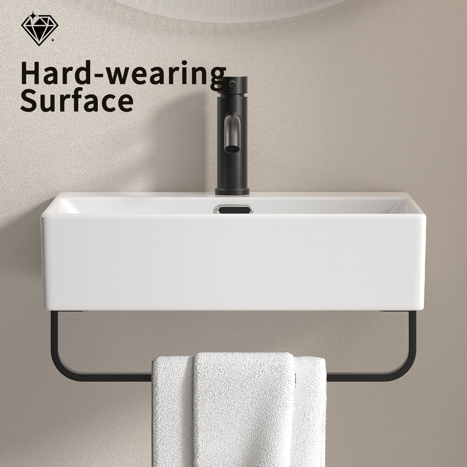 White Vessel Sink, all Mounted Bathroom Sink with Towel Rack, Small Wall Mount Bathroom Sink with Faucet Hole