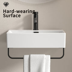 White Vessel Sink, all Mounted Bathroom Sink with Towel Rack, Small Wall Mount Bathroom Sink with Faucet Hole