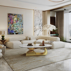 Modern Sintered Stone Tabletop Coffee Table with Stainless Steel Base - Elegant and Durable Living Room Centerpiece