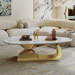 Modern Sintered Stone Tabletop Coffee Table with Stainless Steel Base - Elegant and Durable Living Room Centerpiece