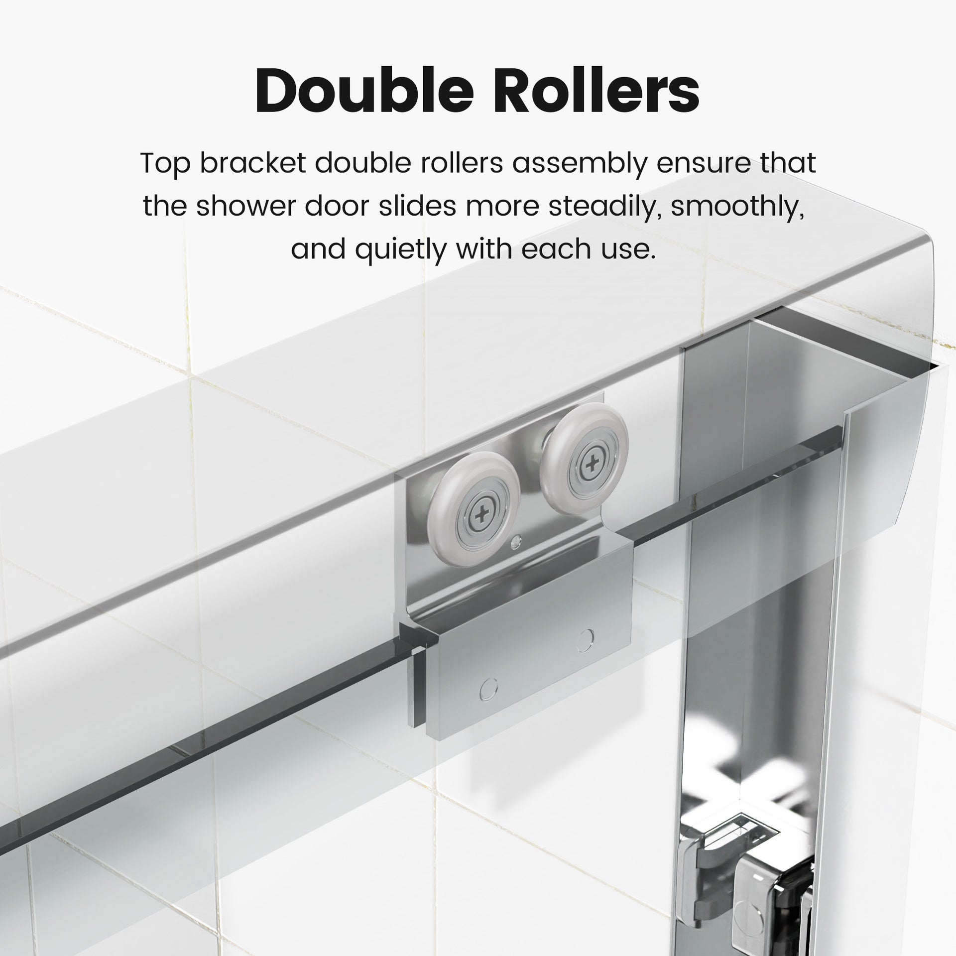 44"-48"W*72" H Semi-Frameless Double Sliding Shower Door, Bypass Shower Door, 1/4" (6mm) Thick SGCC Tempered Glass Door, Chrome