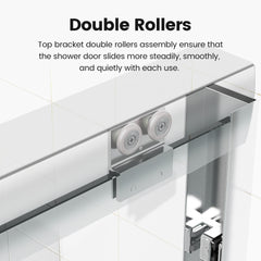 44"-48"W*72" H Semi-Frameless Double Sliding Shower Door, Bypass Shower Door, 1/4" (6mm) Thick SGCC Tempered Glass Door, Chrome