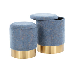 Marla Contemporary Nesting Ottoman Set in Gold Metal and Blue Fabric by LumiSource