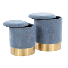 Marla Contemporary Nesting Ottoman Set in Gold Metal and Blue Fabric by LumiSource