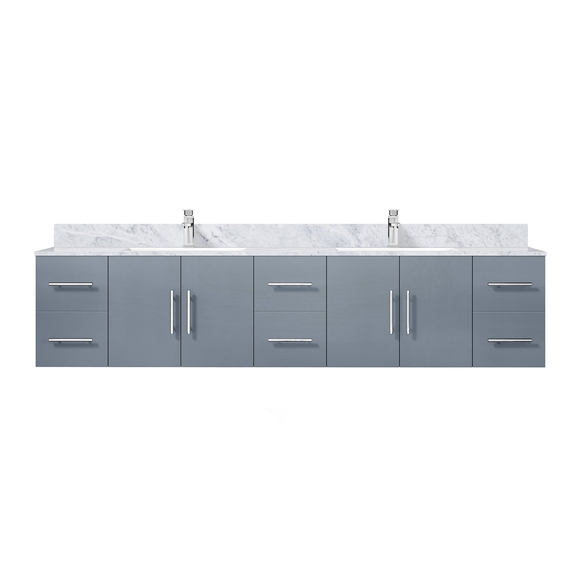 Dark Grey Double Bath Vanity 84 in. W x 22 in. D, Carrara Marble Top, and Faucet Set