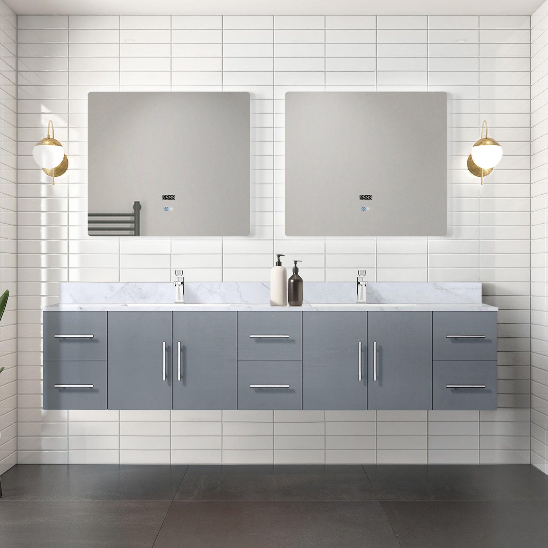 Dark Grey Double Bath Vanity 84 in. W x 22 in. D, with Carrara Marble Top