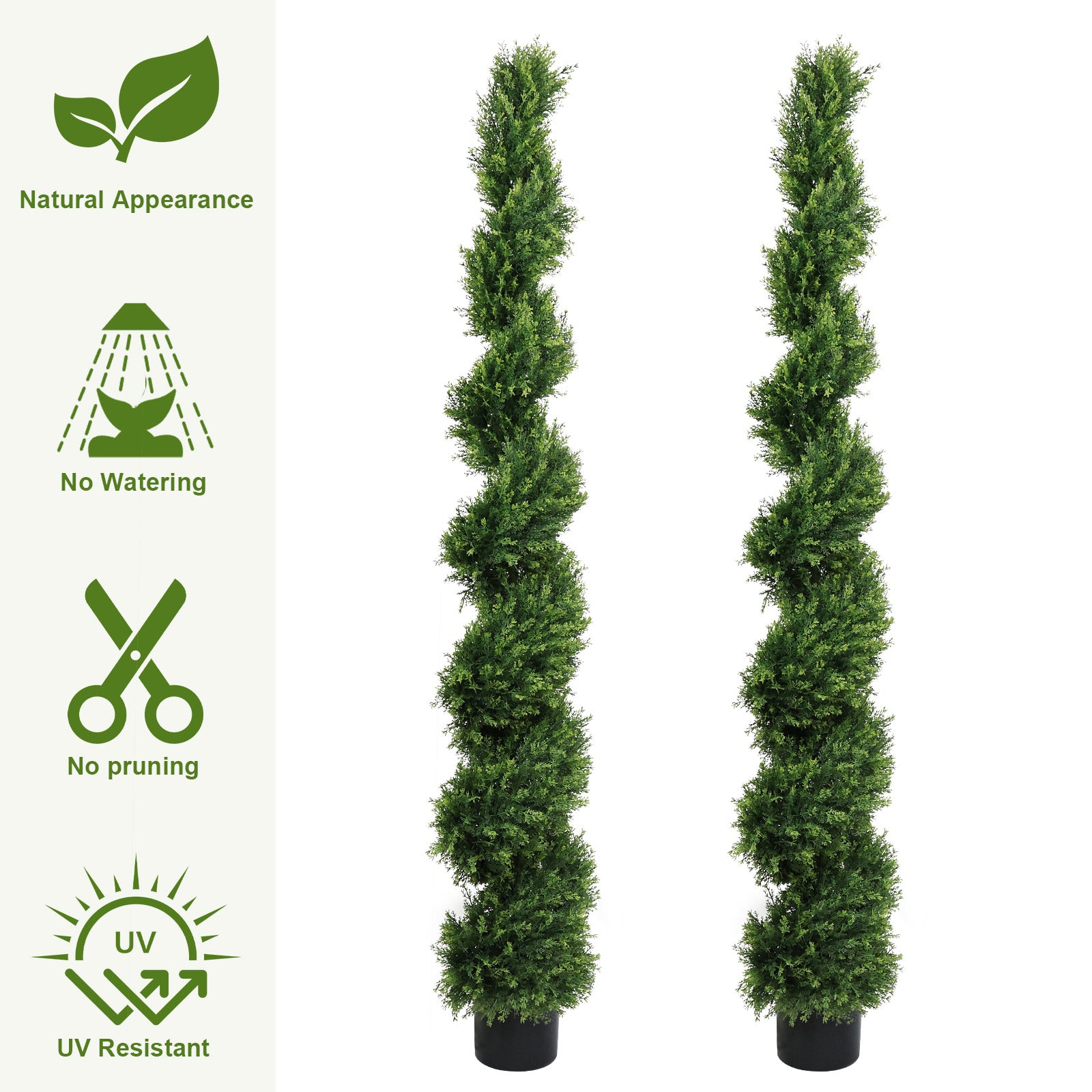 6FT two-tone spiral-shaped potted cedar tree; a realistic evergreen plant, suitable for decorating outdoor gardens, porches, patios, etc.; 2pcs/set